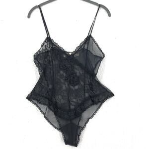 Victoria's Secret Vintage Lace Teddy Lingerie Gold Label Small Black Ruffle Trim